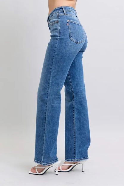 Judy Blue Full Size High Waist V-Front Vintage Wash Straight Jeans Plus Size - Tigbul's Variety Fashion Shop
