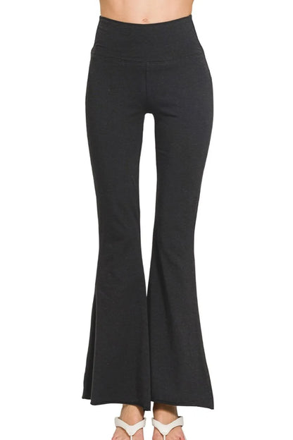 Zenana Raw Edge Hem Flare Yoga Pants - Tigbul's Variety Fashion Shop