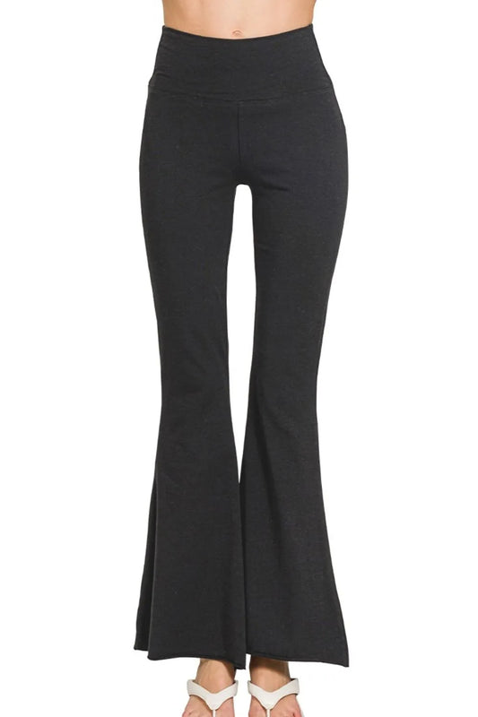 Zenana Raw Edge Hem Flare Yoga Pants - Tigbul's Variety Fashion Shop