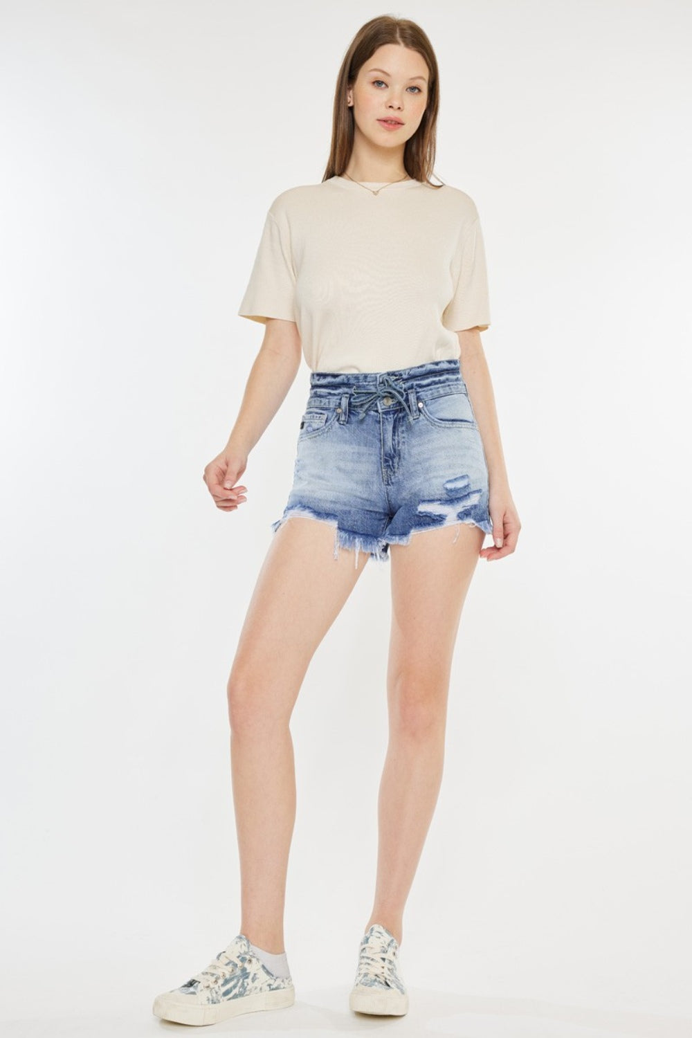 Kancan High Rise Frayed Hem Denim Shorts - Tigbuls Variety Fashion