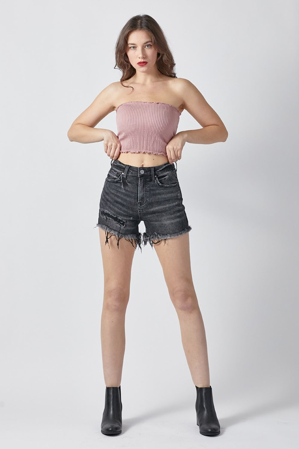 RISEN Raw Hem Denim Shorts with Pockets - Tigbul's Variety Fashion Shop