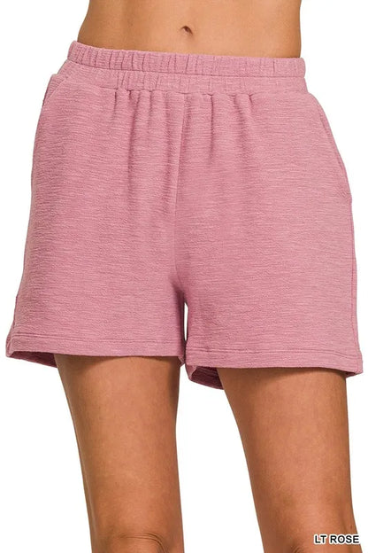 Pink Cotton Slub Shorts - Tigbul's Variety Fashion Shop