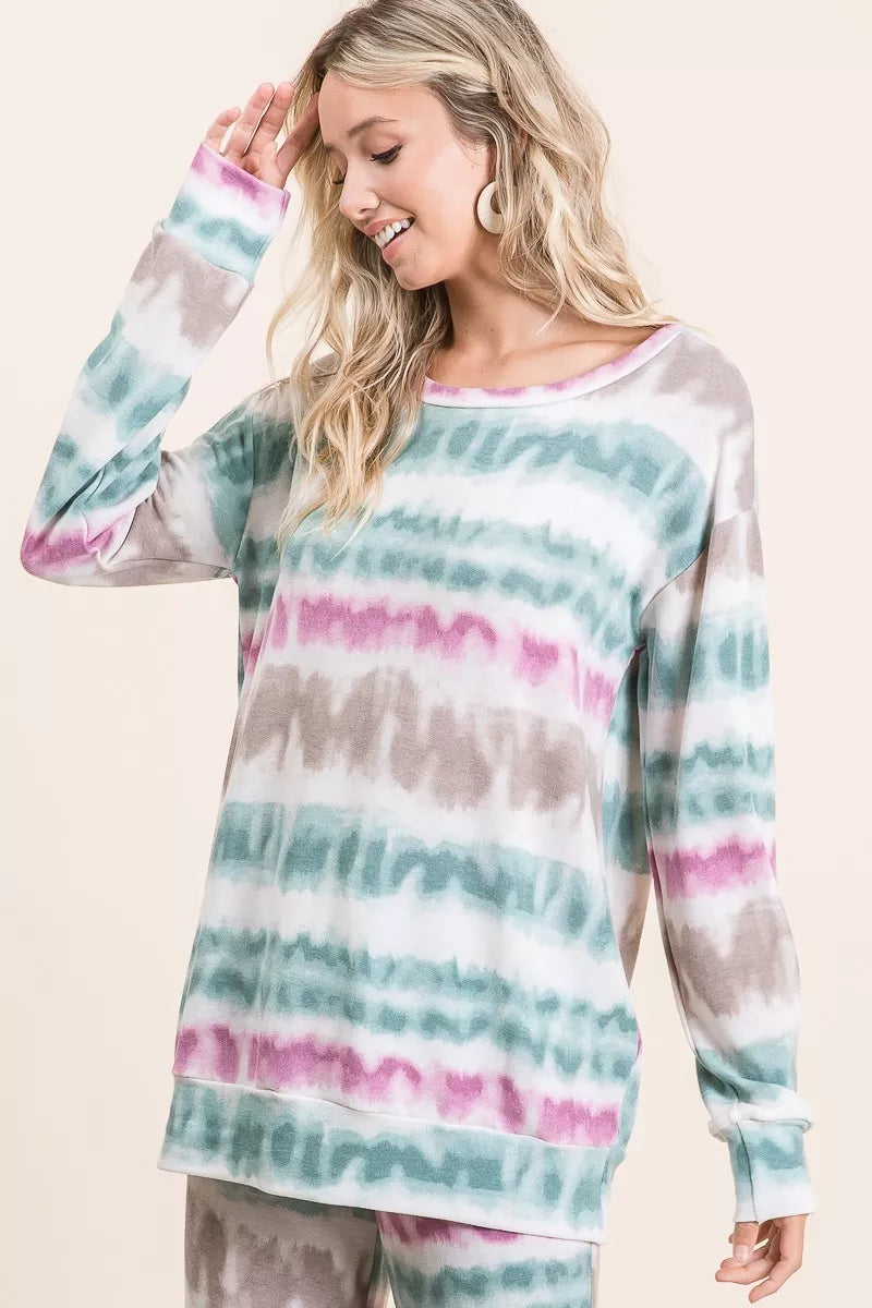BiBi Tie Dye Print Terry Sweatshirt - Tigbul's Variety Fashion Shop
