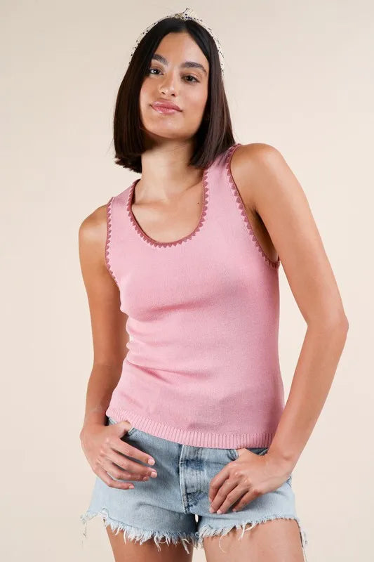 Pink Blanket Style Sleeveless Knit Tank - Tigbul's Variety Fashion Shop