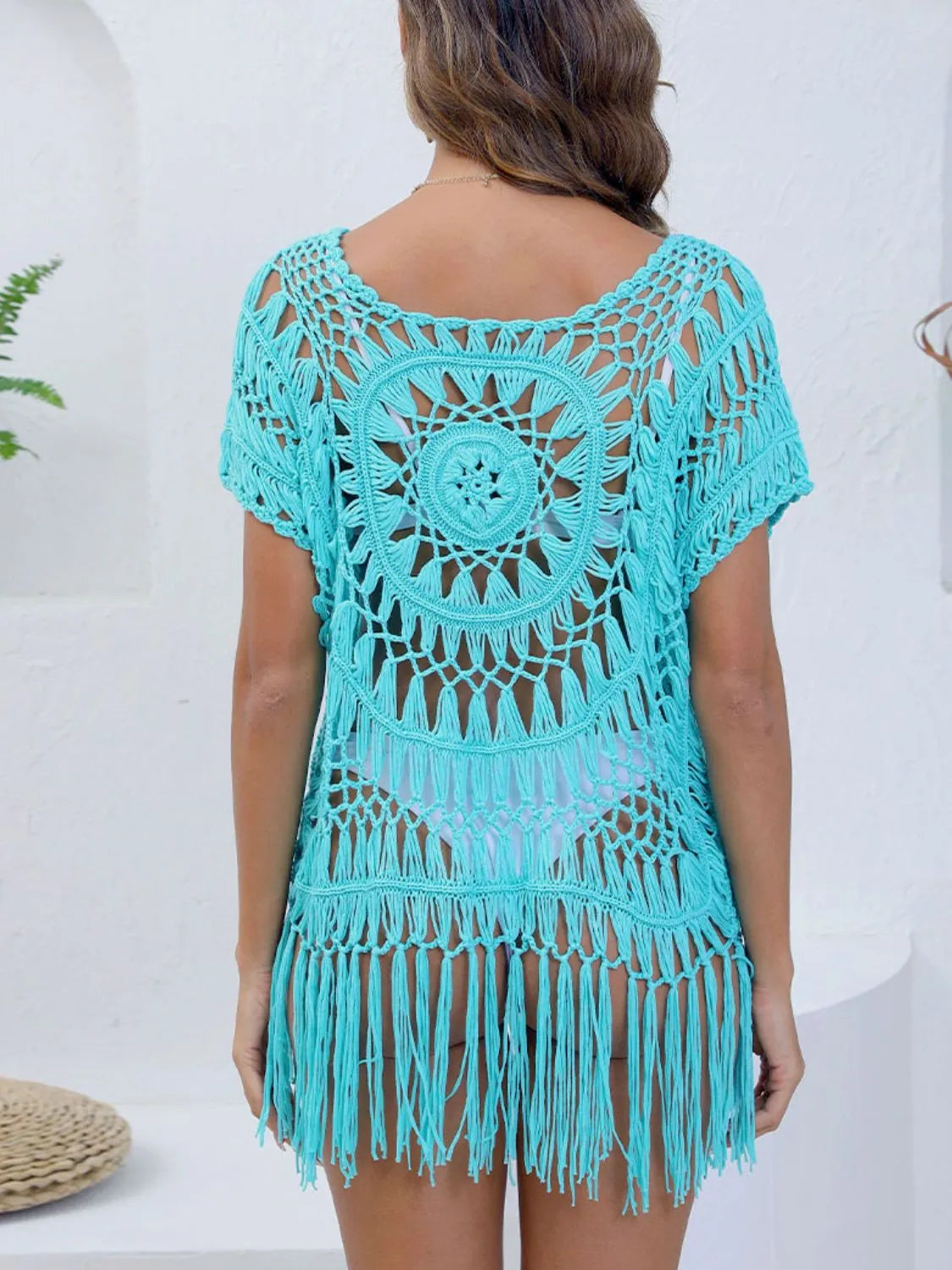 Fringe Round Neck Crochet Cover-Up - Tigbul's Variety Fashion Shop