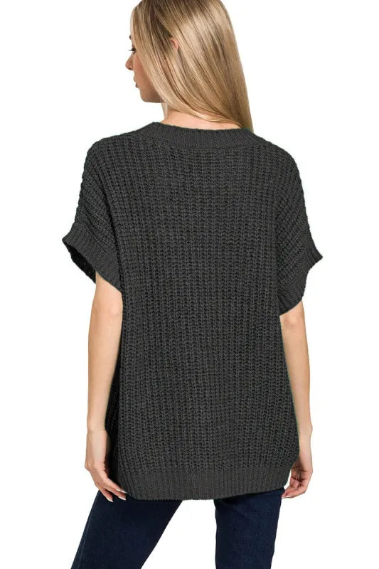 Zenana Short Sleeve Round Neck Sweater - Tigbul's Variety Fashion Shop