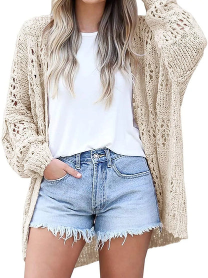 Full Size Openwork Open Front Lightweight Cardigan Plus Size - Tigbul's Variety Fashion Shop