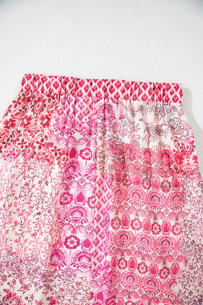 Printed Tassel Drawstring Pink High Waist Maxi Skirt - Tigbul's Variety Fashion Shop