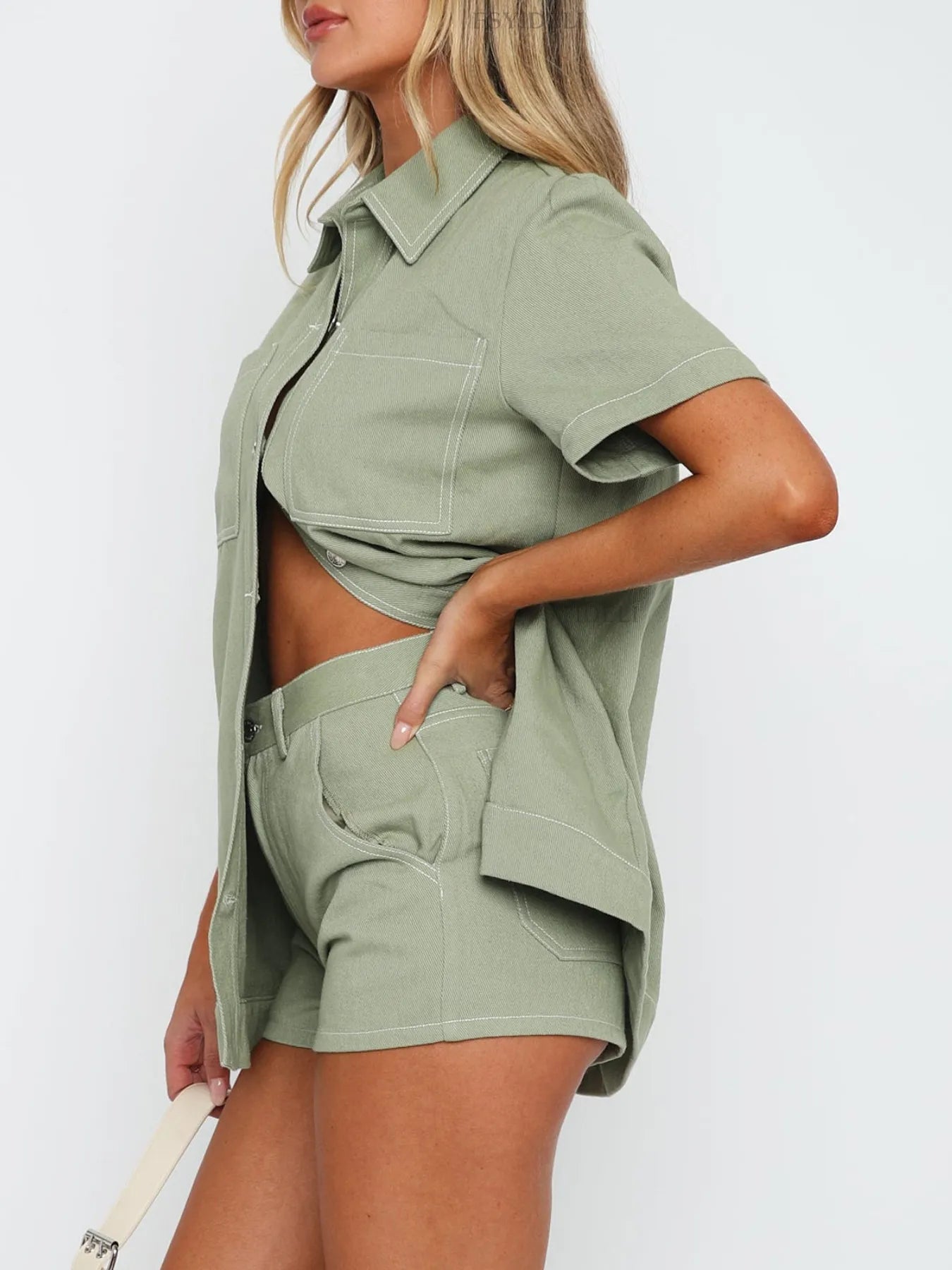 Button Up Short Sleeve Top and Shorts Denim Set - Tigbul's Variety Fashion Shop