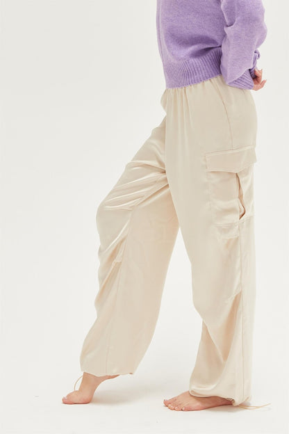 Satin Drawstring Hem Cargo Pants - Tigbul's Variety Fashion Shop