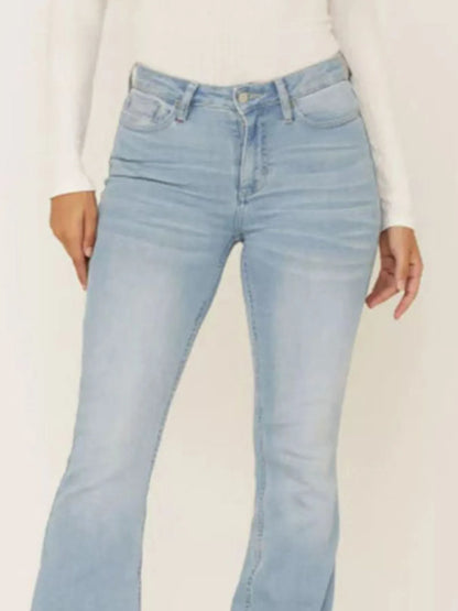 Full Size Wash Flare Jeans with Pockets Plus Size - Tigbul's Variety Fashion Shop