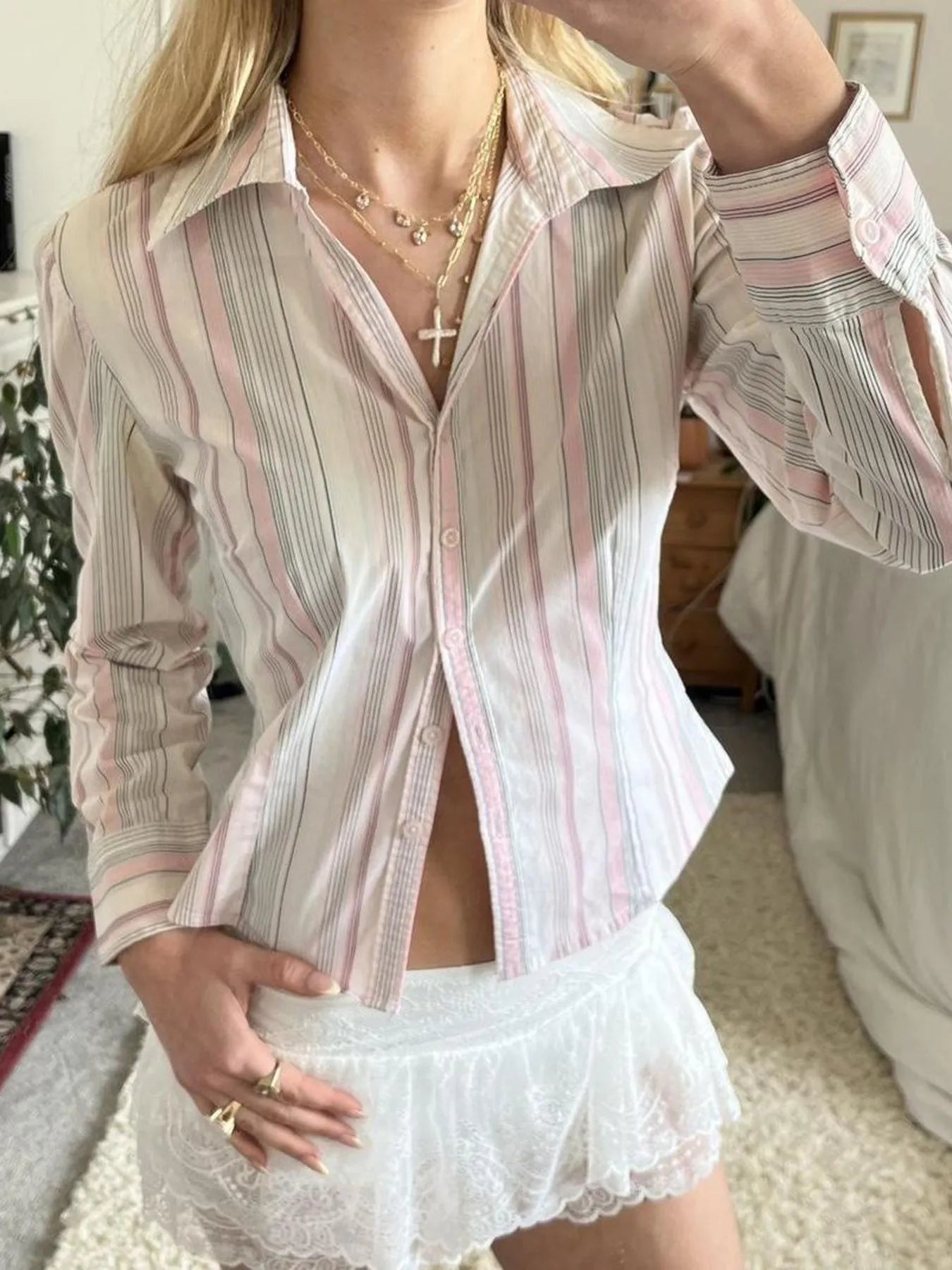 Printed Button-Down Long Sleeve Shirt - Tigbul's Variety Fashion Shop