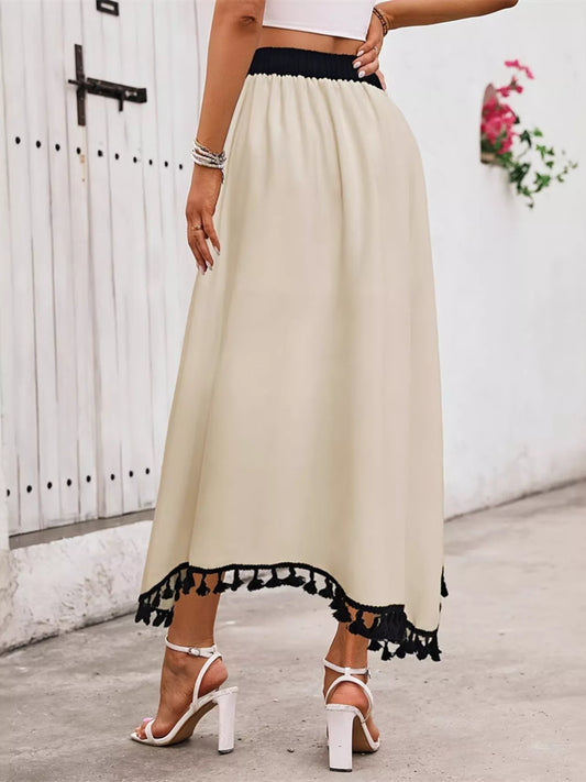 Tassel Trim High Waist Skirt - Tigbul's Variety Fashion Shop