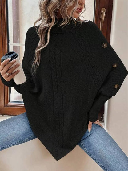 Cable Knit Turtleneck Cape Sweater - Tigbul's Variety Fashion Shop