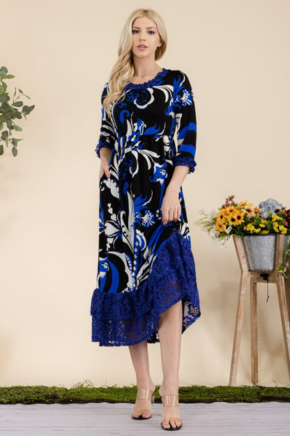 Celeste Full Size Paisley Print Lace Ruffled Midi Dress - Tigbul's Variety Fashion Shop