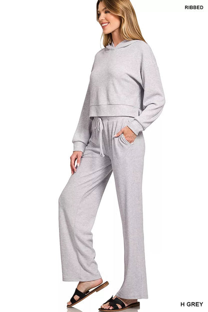 Zenana Drop Shoulder Ribbed Crop Hoodie - Tigbul's Variety Fashion Shop