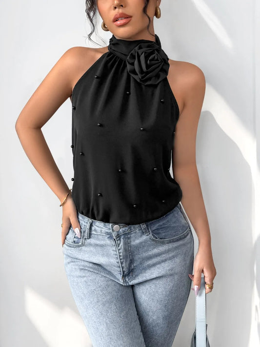 3D Flower Grecian Neck Bodysuit - Tigbul's Variety Fashion Shop