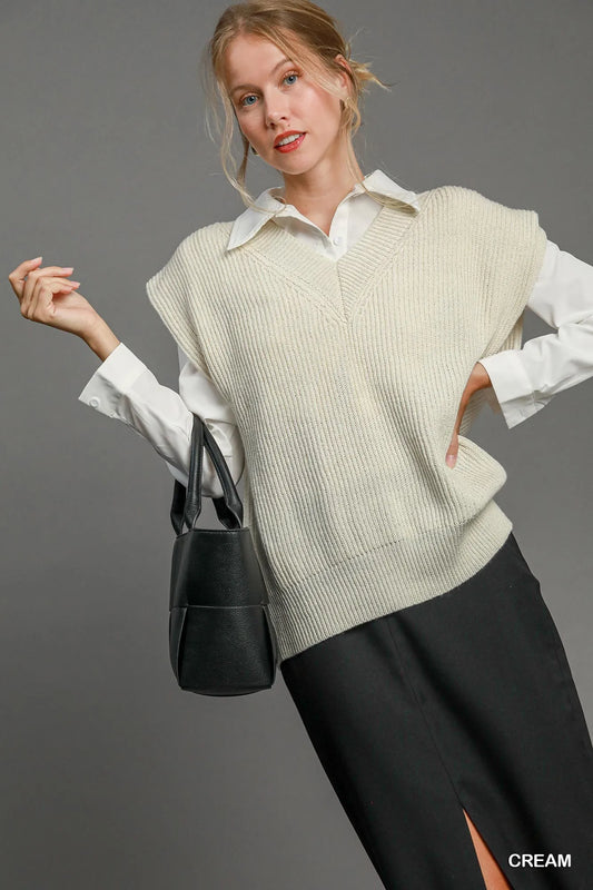 Umgee Oversized V Neck Vest - Tigbul's Variety Fashion Shop