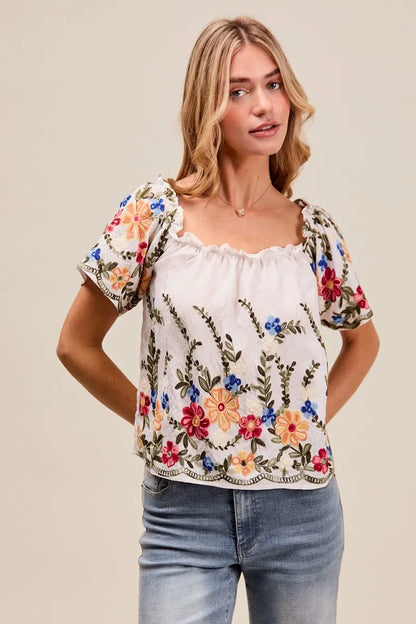 SO ME Floral Embroidered Two Way Off The Shoulder Blouse - Tigbul's Variety Fashion Shop