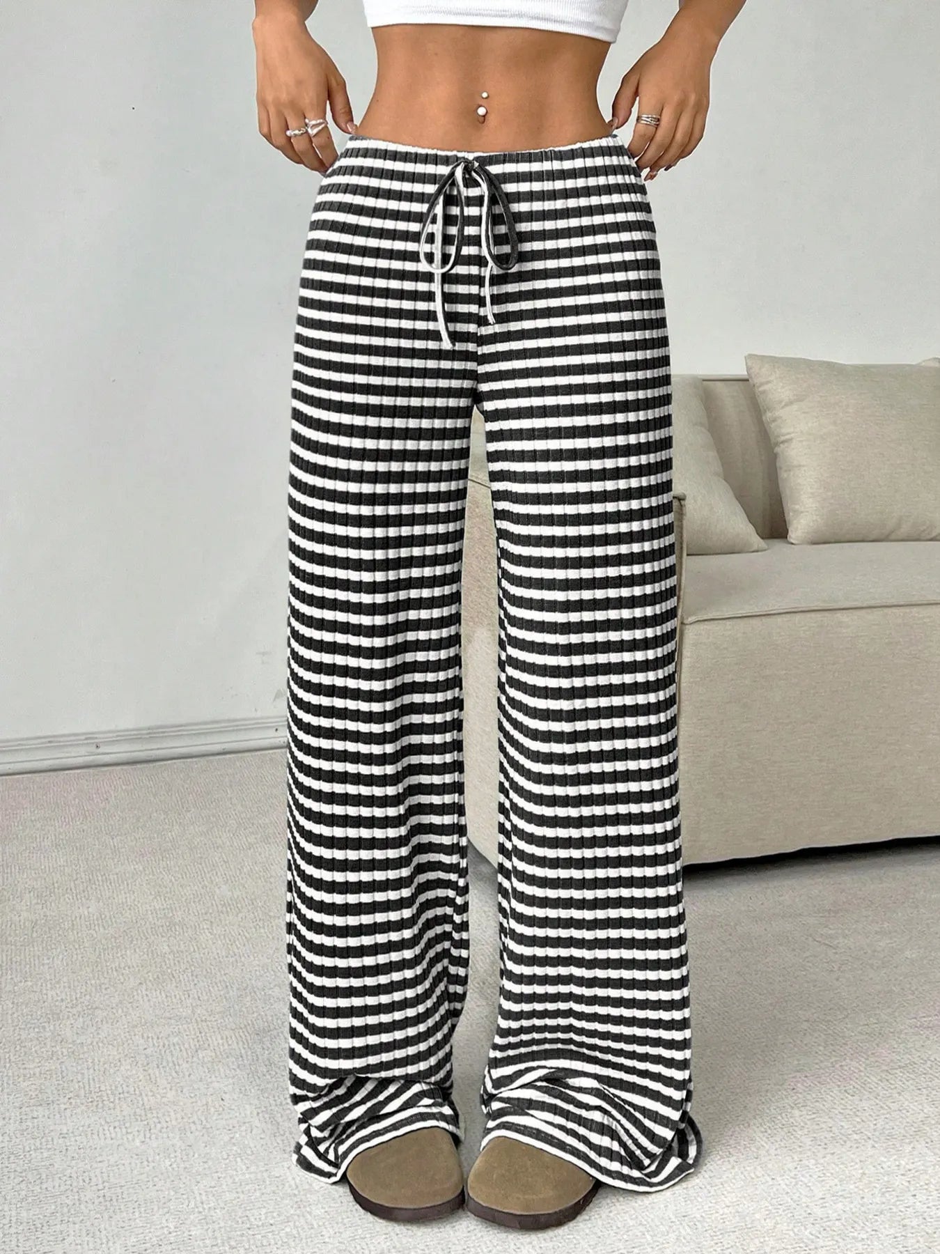 Striped Wide Leg Drawstring Pants - Tigbul's Variety Fashion Shop