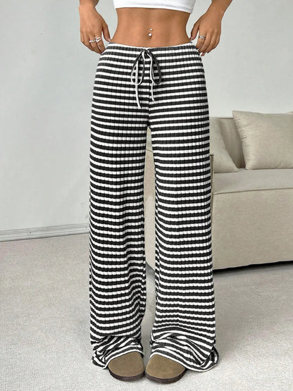 Striped Wide Leg Drawstring Pants - Tigbul's Variety Fashion Shop