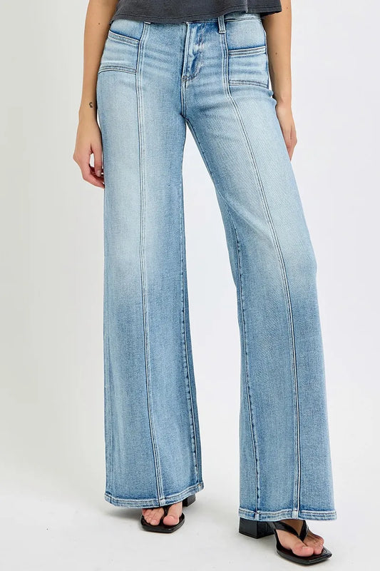RISEN Full Size Mid Rise Wide Jeans with Front Patch Pocket Plus Size - Tigbul's Variety Fashion Shop