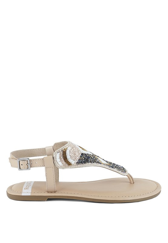 Chitra Pin Buckle Beaded Flat Sandals - Tigbul's Variety Fashion Shop