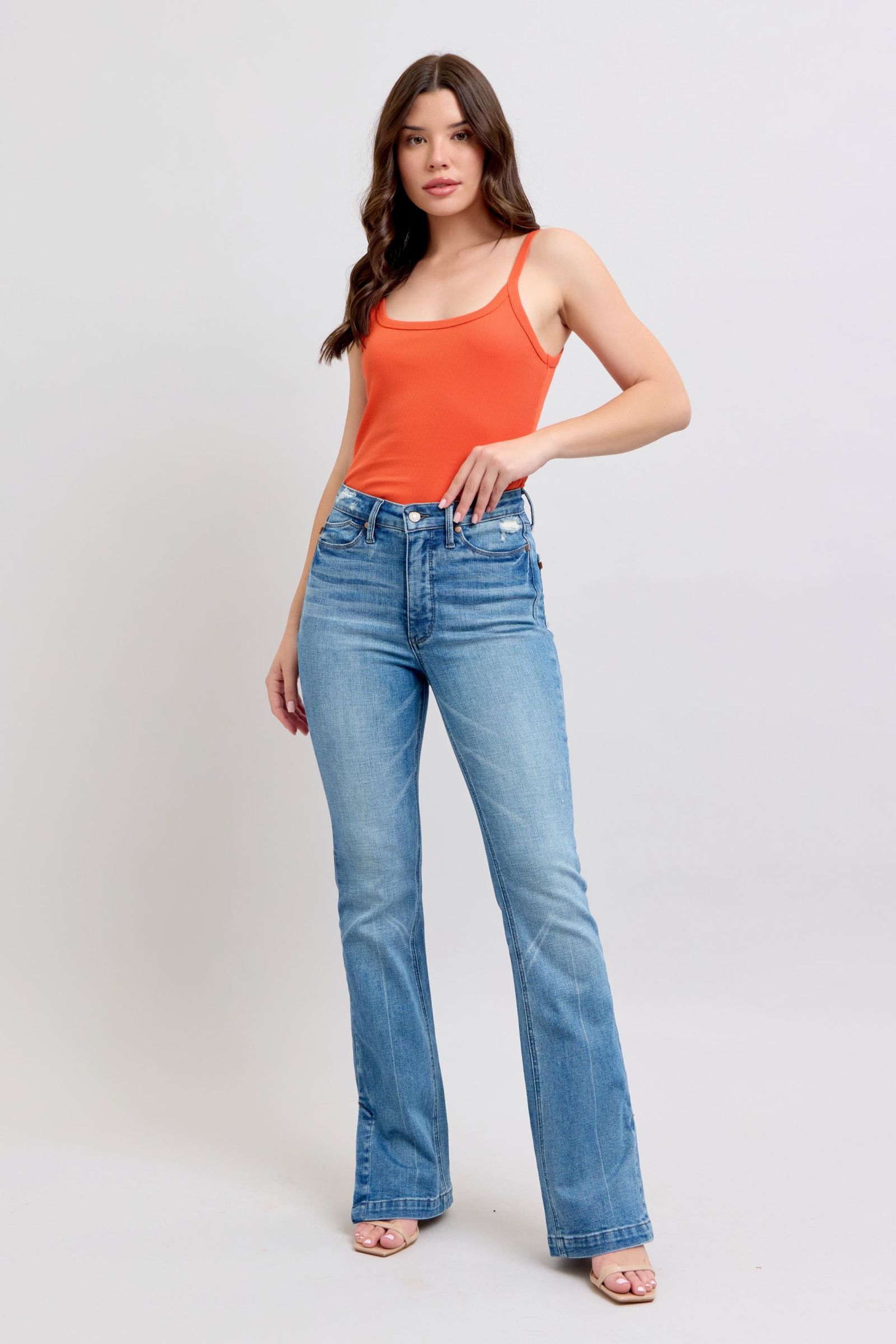 Judy Blue HW Tummy Control Vintage Wash Side Slit Slim Boot Jeans - Tigbul's Variety Fashion Shop