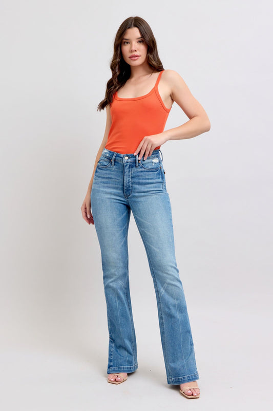 Judy Blue HW Tummy Control Vintage Wash Side Slit Slim Boot Jeans - Tigbul's Variety Fashion Shop