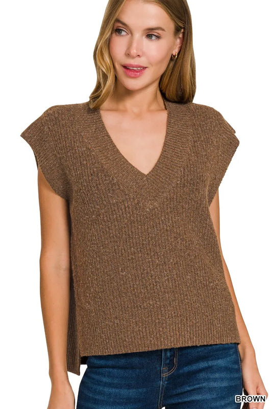 Zenana Oversized Sweater Vest with Side Slit - Tigbul's Variety Fashion Shop