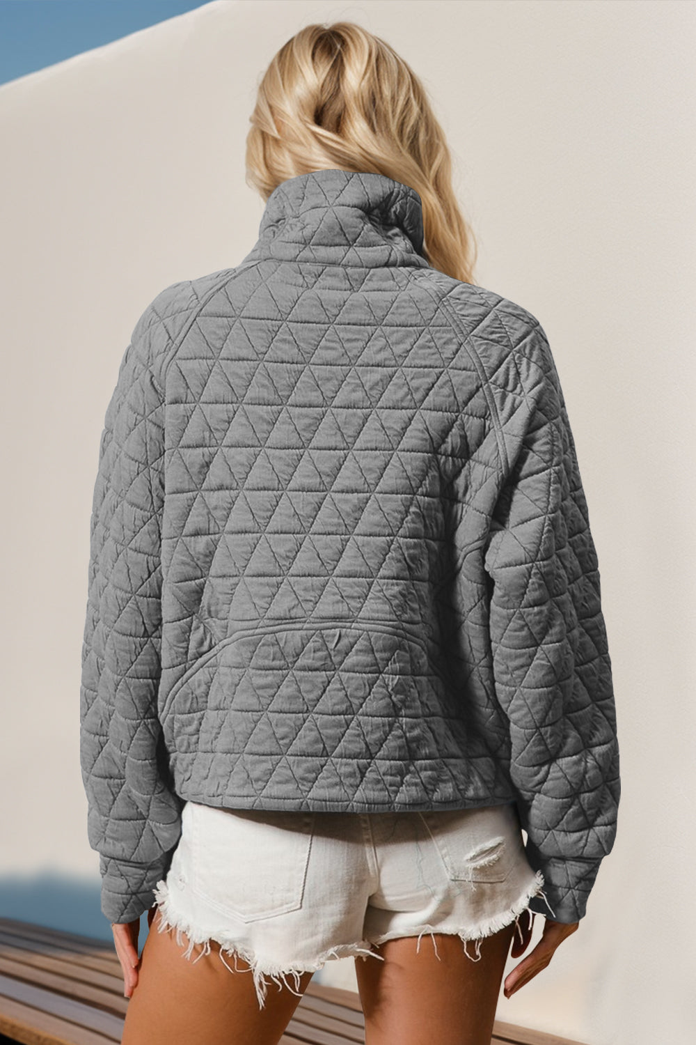 Double Take Half Zip Long Sleeve Quilted Sweatshirt with Pocket - Tigbul's Variety Fashion Shop