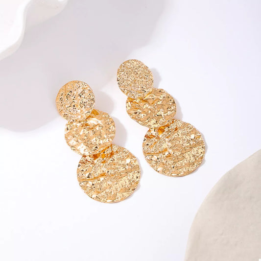 18K Gold-Plated Round Layered Textured Earrings - Tigbul's Variety Fashion Shop