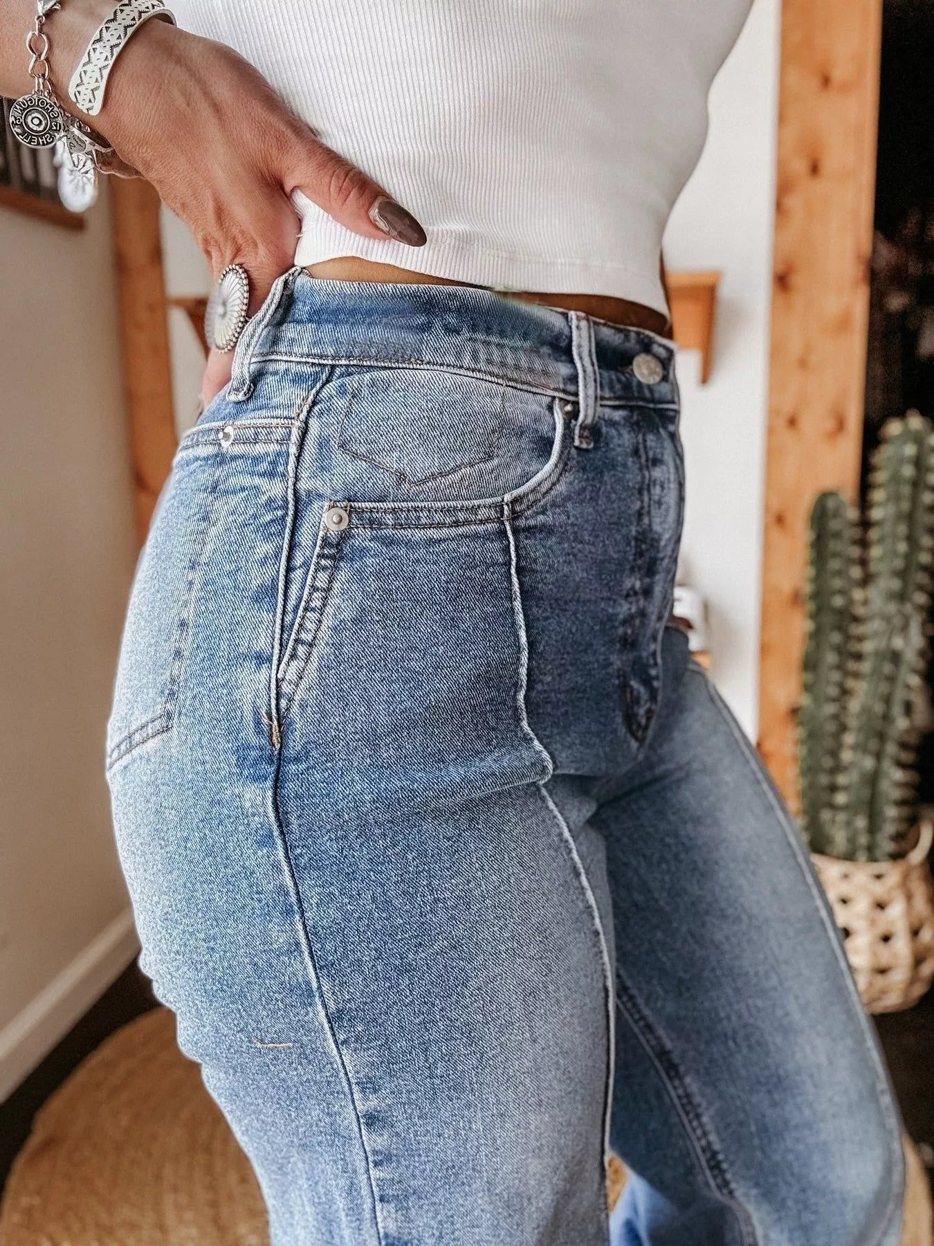 High-Waisted Wide Leg Cuffed Jeans - Tigbul's Variety Fashion Shop