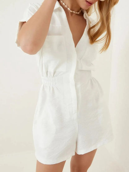 Johnny Collar Short Sleeve Romper - Tigbul's Variety Fashion Shop
