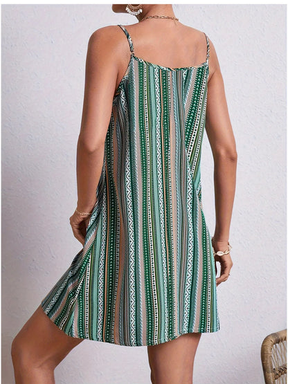 Striped V-Neck Cami Dress - Tigbul's Variety Fashion Shop