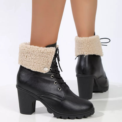 Lace Up Block Heels Boots - Tigbul's Variety Fashion Shop