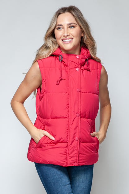 Snobbish Snap and Zip Closure Hooded Vest - Tigbul's Variety Fashion Shop