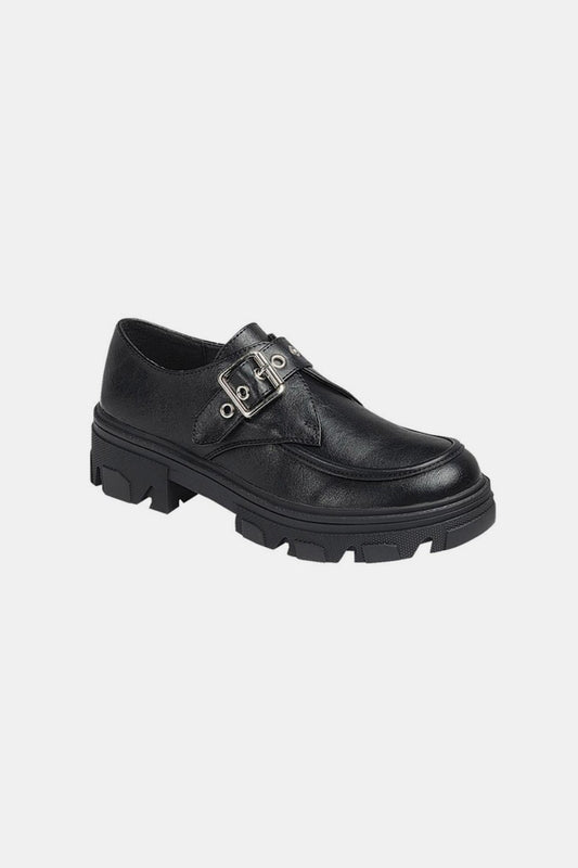 Black Buckled Platform Lug Sole Loafers - Tigbul's Variety Fashion Shop