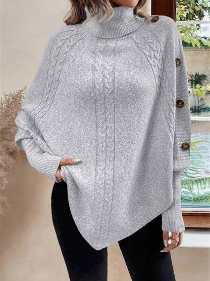 Cable Knit Turtleneck Cape Sweater - Tigbul's Variety Fashion Shop