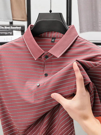Men's Full Size Striped Button Detail Short Sleeve Polo Plus Size - Tigbul's Variety Fashion Shop