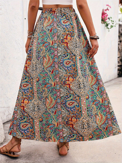 Slit Printed Elastic Waist Skirt - Tigbul's Variety Fashion Shop