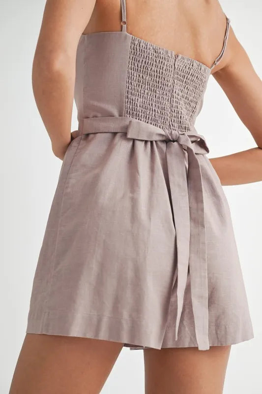 Adjustable Shoulder Strap Linen Romper - Tigbul's Variety Fashion Shop