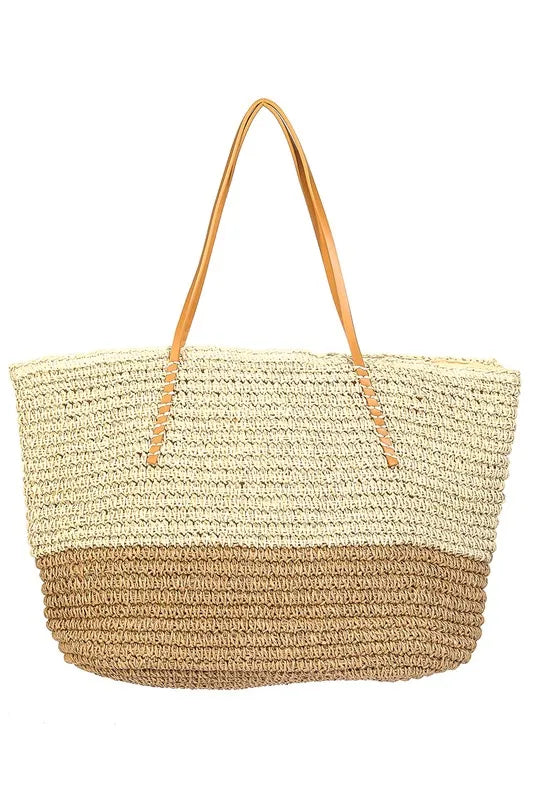 Tan Straw Braided Beach Tote Bag - Tigbul's Variety Fashion Shop