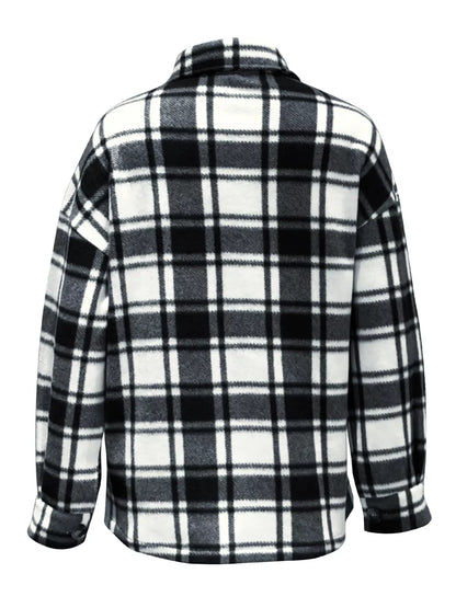 Plaid Button-Up Jacket - Tigbul's Variety Fashion Shop