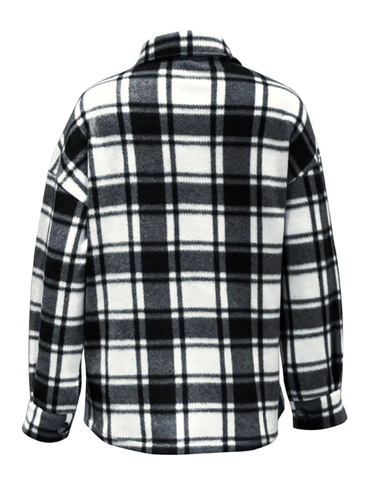 Plaid Button-Up Jacket - Tigbul's Variety Fashion Shop