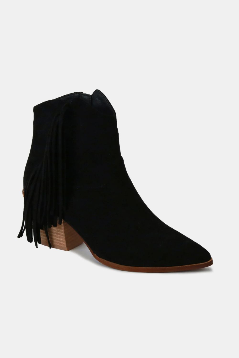 Black Suede Fringe Point Toe Ankle Boots - Tigbul's Variety Fashion Shop