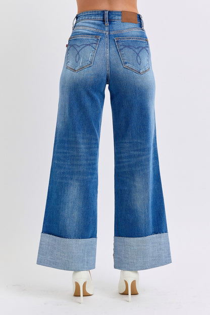 Judy Blue Full Size Distressed High Waist Wide Leg Jeans - Tigbul's Variety Fashion Shop