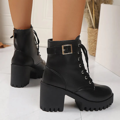 Combat Lace Up Boots with Buckle Straps - Tigbul's Variety Fashion Shop
