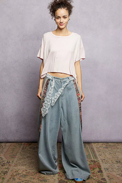 POL Round Neck Short Sleeve T-Shirt with High Low Hem - Tigbul's Variety Fashion Shop