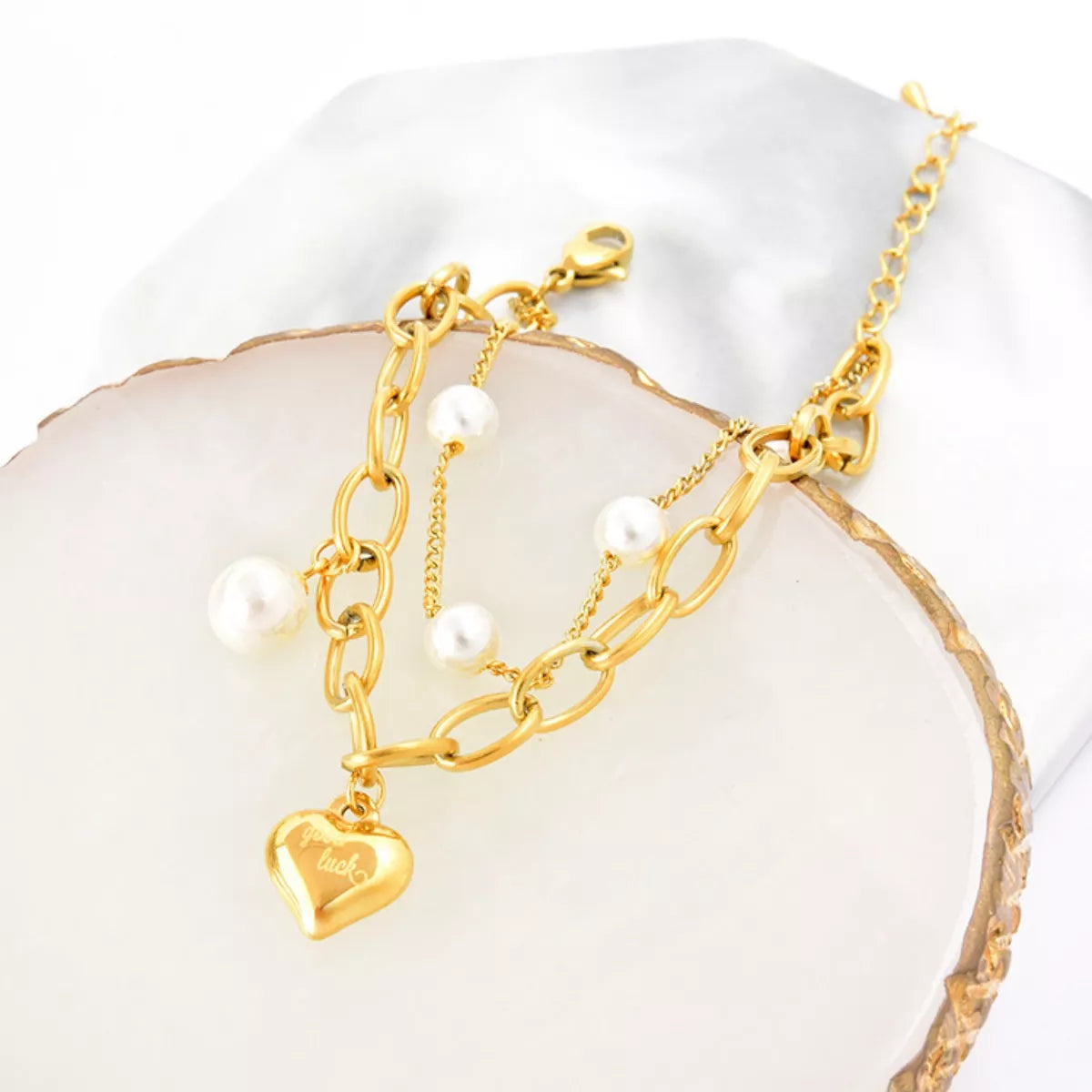 18K Gold-Plated Heart Charm Bracelet - Tigbul's Variety Fashion Shop